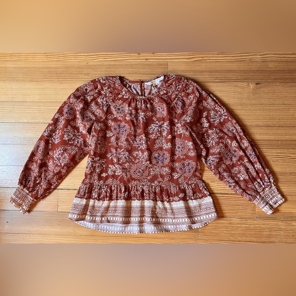 Veronica Beard Kester Floral Peplum Blouse in Rust Red Sz 2 - Picture 5 of 11